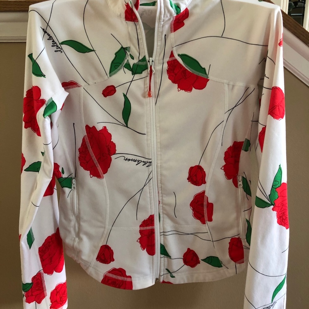 Lululemon Red Rose Print Zip Up Jacket Size 8/M